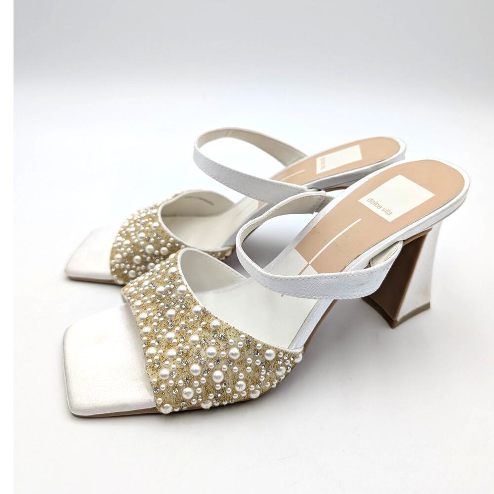 Dolce Vita Nasia Rhinestone Heel Sandals Women's White Size US7 EU37.5